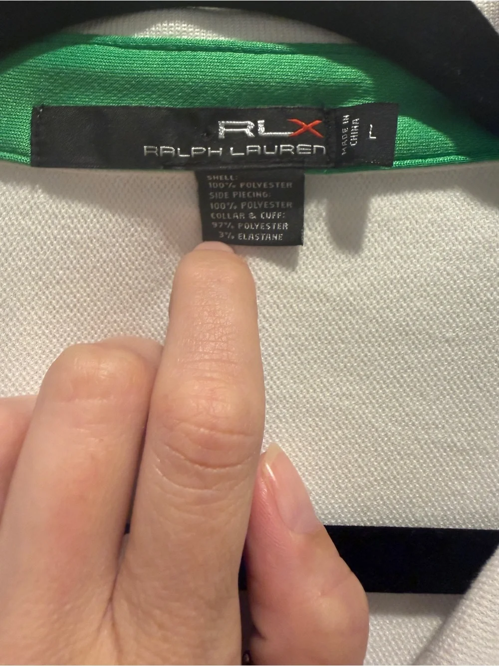Ralph Lauren Sport White Polo Shirt with Green Trim Large